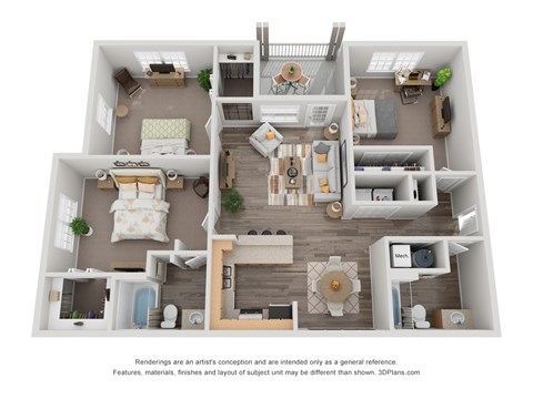 Floor plan for 3 beds, 2 baths, 1322 sqft